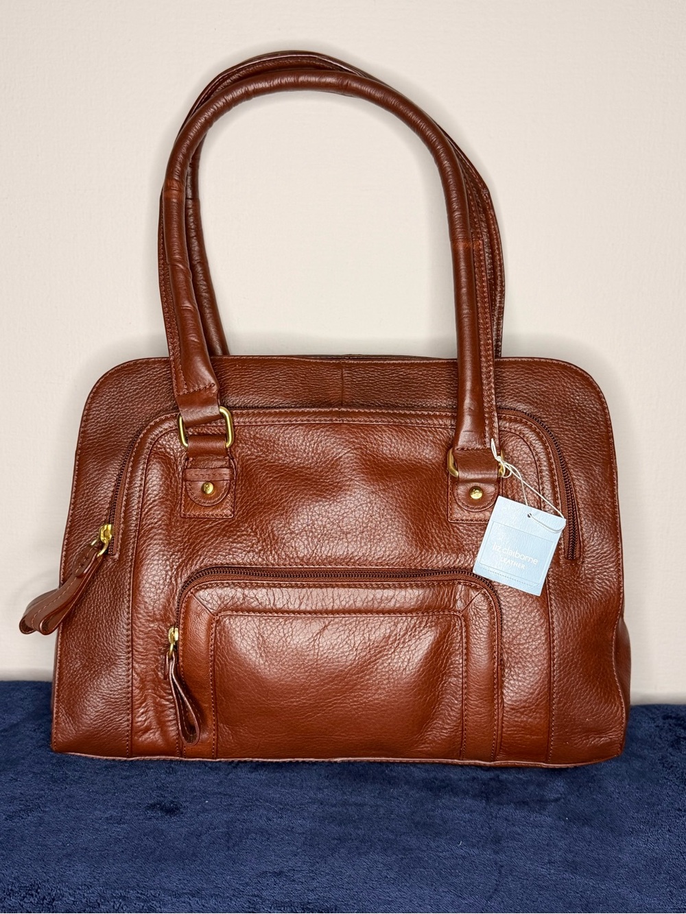 Liz Claiborne Classic Brown Leather Tote Bag - HLRU6683